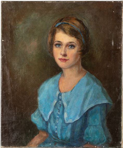 Anne Taylor Nash Portrait Of A Young Woman In Blue Dress And Headband