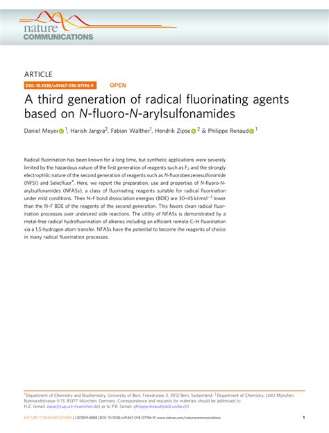 PDF A Third Generation Of Radical Fluorinating Agents Based On N