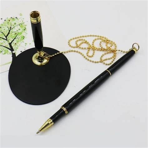 Metal Rollerball Pen With Base Fix On Table Counter Liquid Ink Pen With