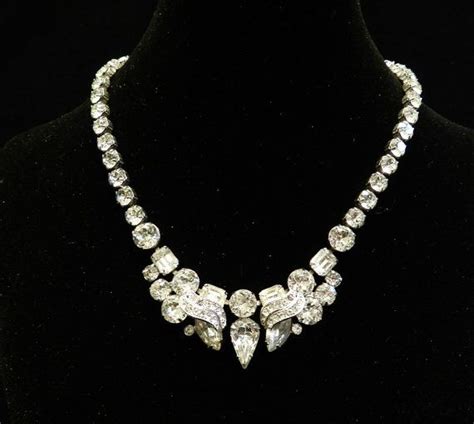 1940s Bridal Eisenberg Swarovski Crystal Necklace Old Etsy