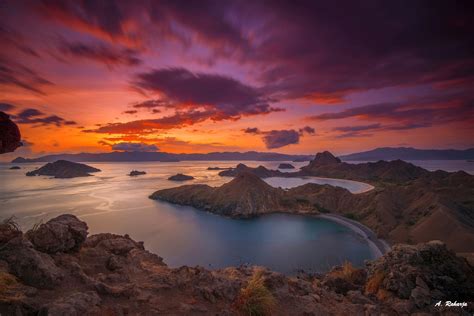 Burning Skies 2 - Sunset view from the top Padar Island, at Komodo ...