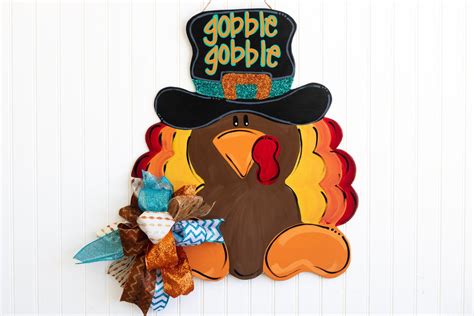 Thanksgiving Door Hanger Fall Door Hanger Fall Decor Turkey Door