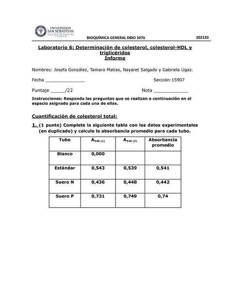 Informe Laboratorio De Bioquimica Estan Desarrollados Bioqu Mica