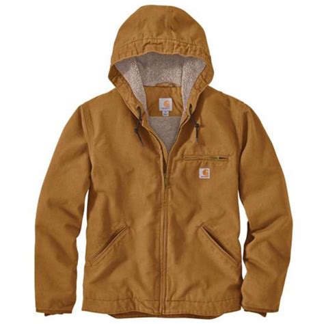 Carhartt Mens Washed Duck Sherpa Lined Hooded Work Jacket Brown Xx