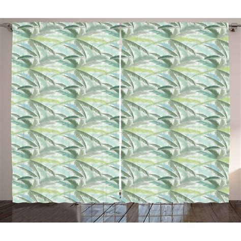 Ambesonne Palm Tree Curtains 2 Panel Set Leafy Green Branches 108 X