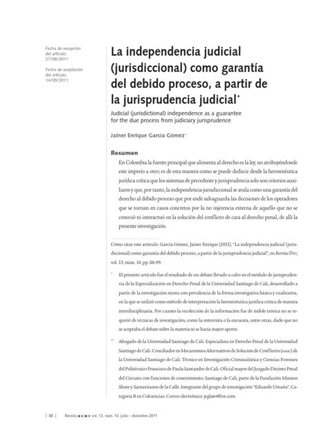 La Independencia Judicial Jurisdiccional Como Garantía Del Debido