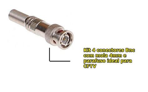 Conector Bnc Kit 4 peças Cftv Macho Mola Parafuso 4mm para Camera