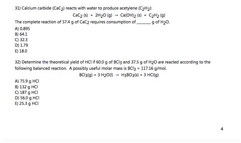 Solved Calcium Carbide Cac Reacts With Water To Produce Chegg