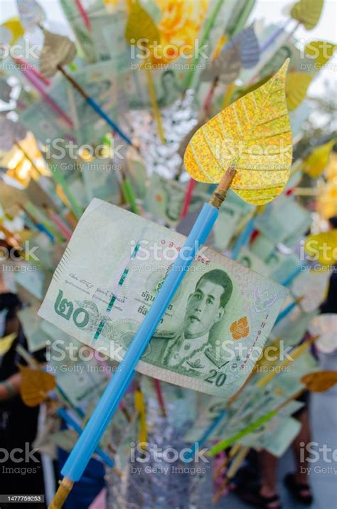 20 Thai Baht Banknote Donation At A Buddhist Temple On The Hill Of The