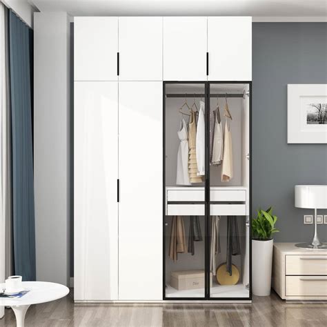 FUFU GAGA White Wood 63 In W Big Wardrobe With Glass Display Doors 2