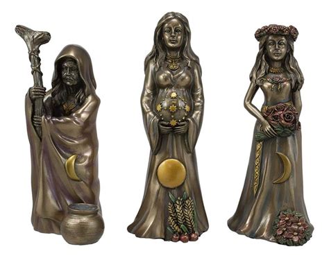 Celtic Wiccan Moon Cycle Triple Goddess Maiden Mother Crone Statue Set