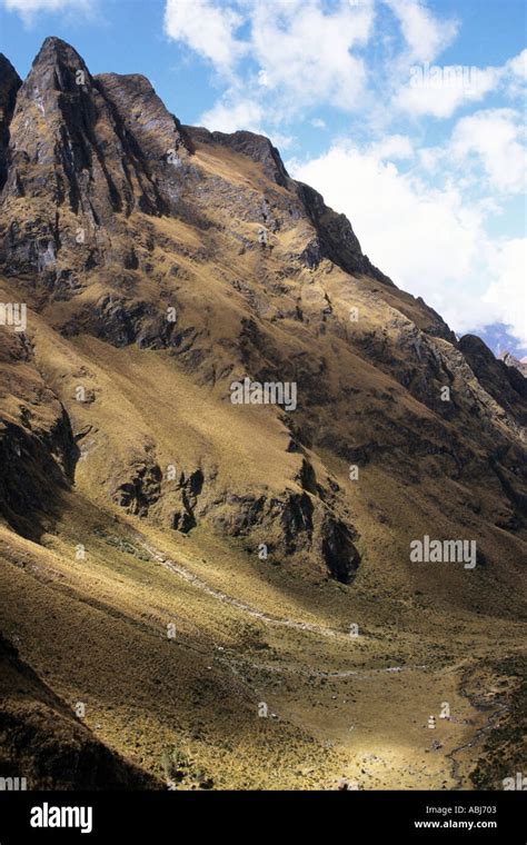 Inca Trail To Machu Picchu Peru Steep Andean Mountain Slopes Near