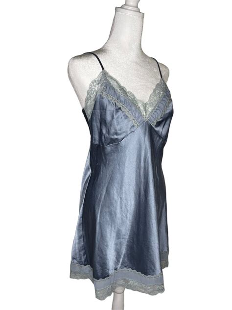 Victorias Secret Angels Slip Dress Solid Blue Ruffle… Gem