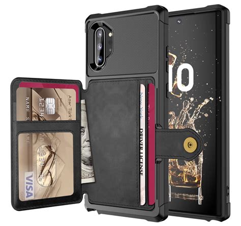 Samsung Galaxy Note 10 Plus Bumper Armor Rugged Shockproof Wallet Case Black