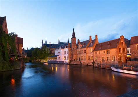 Night scene of old Brugge stock photo. Image of brick - 38158058