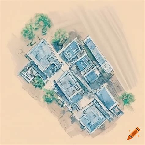 Village Plan Architecture Business Blueprint Model Birds Eye View On