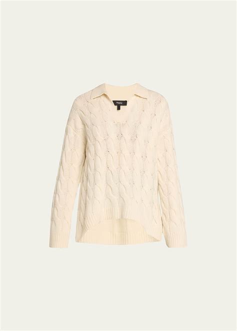 Theory Karenia Wool Cashmere Collared Cable Knit Sweater Bergdorf Goodman