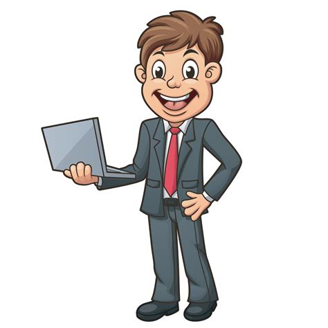 Businessman Standing While Holding Laptop Clip Art Character Vector