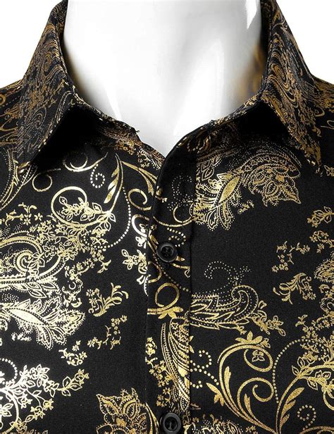 Zeroyaa Mens Luxury Paisley Gold Shiny Printed Stylish Slim Fit Button