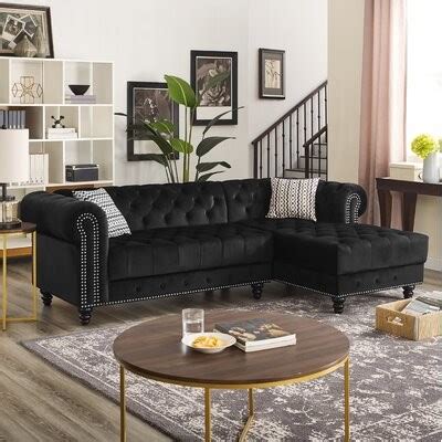 House Of Hampton Lora Wide Velvet Right Hand Facing Sofa Chaise