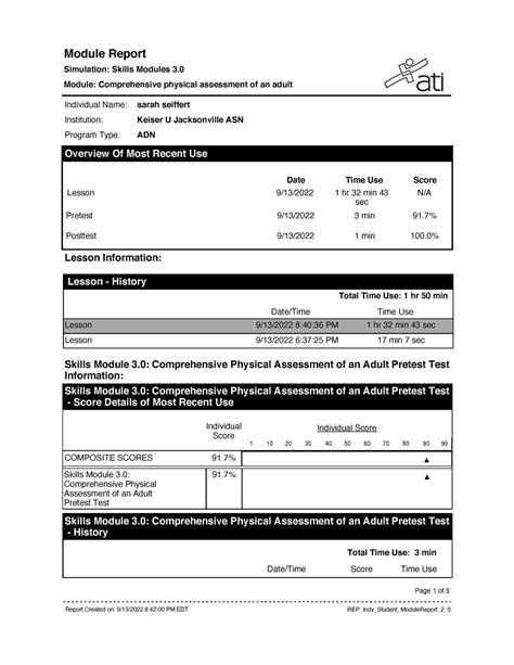 Ati Report Comprehensive Physical Assessment Of An Adult Module