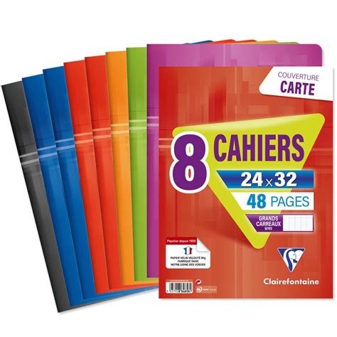 Cahier 24x32cm 48 Pages Grands Carreaux 90g X8 CLAIREFONTAINE Le Lot