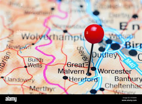 Malvern pinned on a map of UK Stock Photo - Alamy