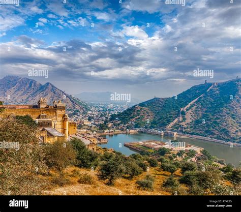 Landmark Of Rajasthan Amer Fort Is Above Maota Lake About From Jaipur