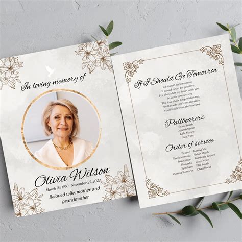 Funeral Program Memorial Digital Template Instant Download Celebration Of Life Ceremony