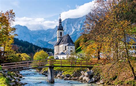 Wallpaper Autumn Trees Mountains Bridge River Germany Bayern