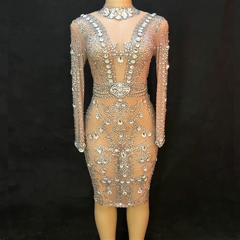 Sexy Sparkling Rhinestones Dance Dress Women Party Birthday Dresses