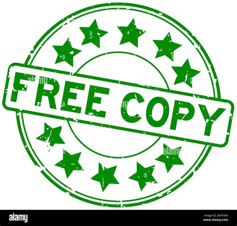 Grunge Green Free Copy Word With Star Icon Round Rubber Seal Stamp On