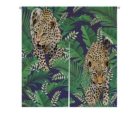 Abphqto Cheetah And Leopards Palm Leaves Tropical Jungle Japanese Noren