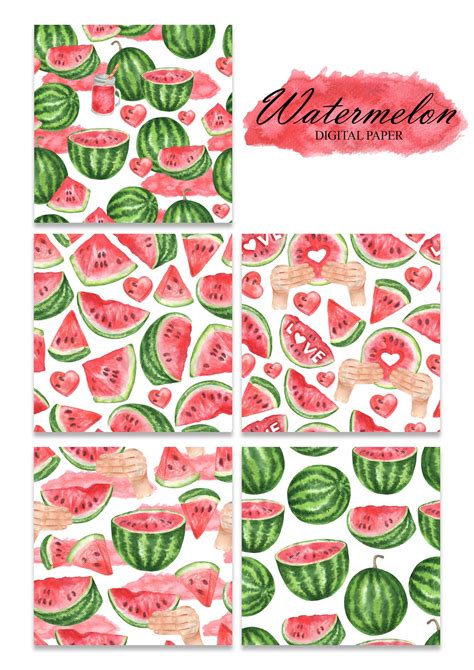 Watercolor Watermelon Digital Paper Watermelon Seamless Etsy