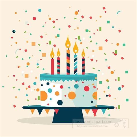 Birthday Clipart-colorful birthday cake with candles confetti