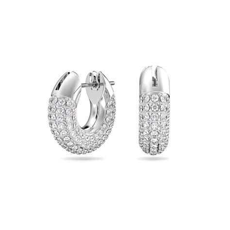 Dextera Hoop Earrings With Small White Crystal Pave In Rhodium Silver