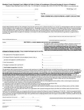 Fillable Online Courtclerk Hamilton County Municipal Court Affidavit