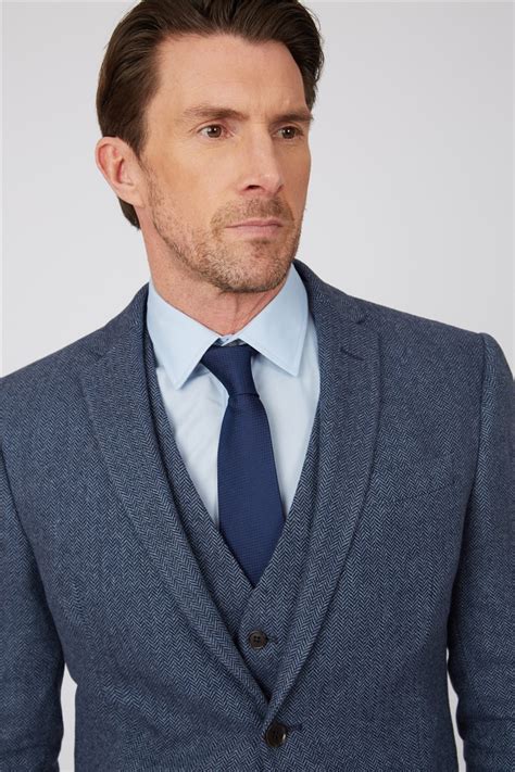 Racing Green Slim Fit Bright Blue Herringbone Jacket