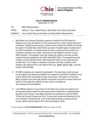 Fillable Online Ohiohighered Use Of Social Security Numbers And Data