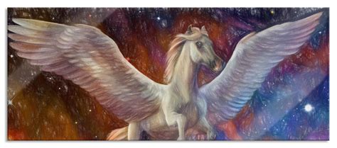 Weißer Pegasus mit Engelsflügel Panorama Glasbild inkl Wandhalterung