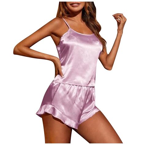 Deholifer Sexy Women S Pajamas Lingerie Camis Satin Backless Tie Back