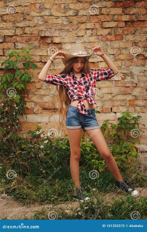 Beautiful Young Cowgirl With Long Hair Stock Image Image Of Hair