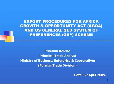 PPT Export Procedures For Africa Growth Opportunity Act Agoa And Us