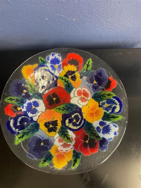 Peggy Karr Pansies Fused Art Glass Bowl Retired Etsy