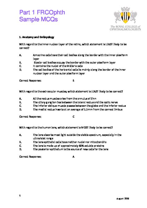 Part Frcophth Sample Mcqs Pdf Pdfcoffee