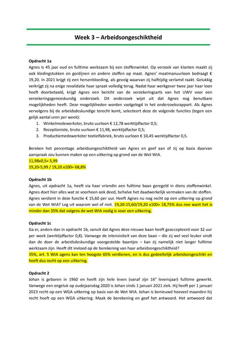 Week En Opdrachten Week Arbeidsongeschiktheid Opdracht