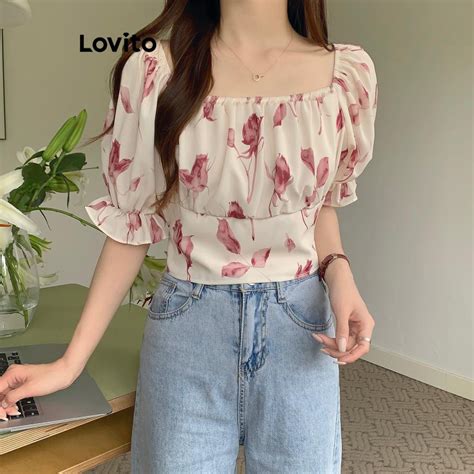 Lovito Casual Ditsy Floral Pattern Blouse For Women Lna Lovito