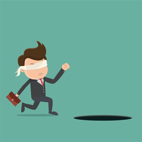 blindfolded businessman walking   hole vector illustration