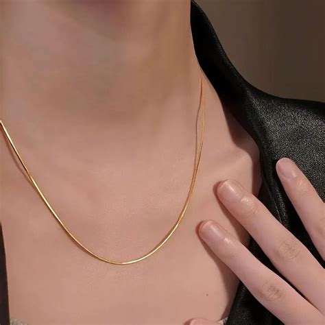 9999 Real Gold 24K Yellow Gold Snake Bone Chain Necklace Simple