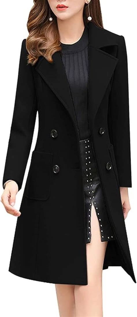 Chouyatou Women Elegant Notched Collar Double Breasted Wool Blend Over Coat Clothes Double